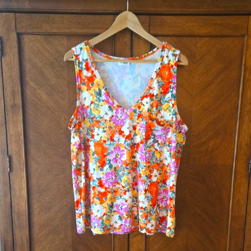 Floral Sleeveless Top - Orange and Pink
